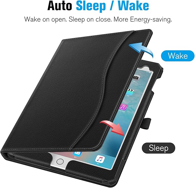 Fintie Case for iPad Pro 9.7 Inch 2016 Release Tablet- [Corner Protection] Multi-Angle Viewing Folio Smart Stand Back Cover with Pocket, Pencil Holder, Auto Wake/Sleep, Black