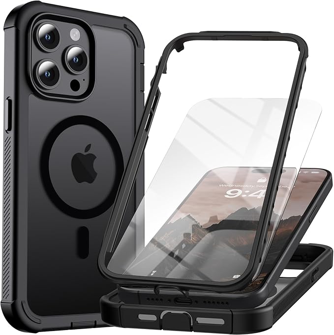 Magnetic for iPhone 14 Pro Max Case,[Screen Protector] [Compatible with MagSafe][Military Grade Drop Protection][Heavy Duty Protection][Shockproof] 2-Layer Durable Bumper Phone Case 6.7"-Black