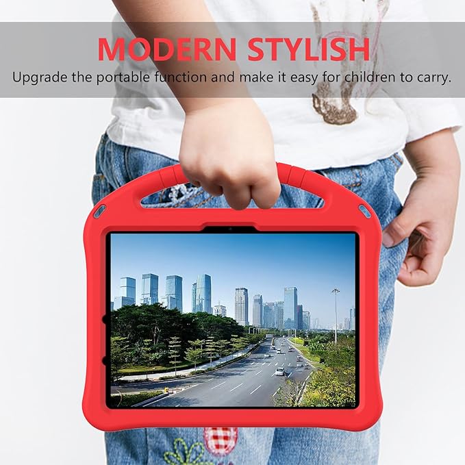Kids Case for iPad Air 11 inch M4/M3/M2 (2026/2025/2024) & iPad Pro 11 inch M5/M4 (2025/2024) with Pencil Holder/Handle Kickstand/Lightweight Soft EVA Shockproof Boy Girl Stand Cover, Red
