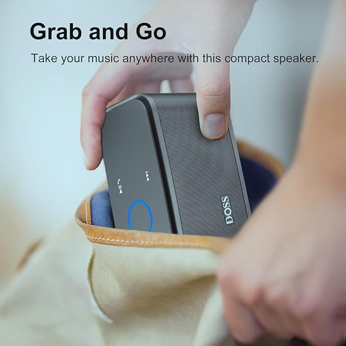 DOSS SoundBox Touch Wireless Bluetooth Speaker-12W HD Sound with Rich Bass, IPX5 Waterproof, 20H Playtime, Handsfree, for Gatherings, Home, Office, Outdoor, Travel-Grey