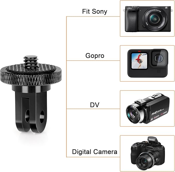 Tripod Mount Adapter for Gopro, Camera 1/4”-20 Tripod Mount for Insta 360/Gopro Hero/Sony Xiaomi yi Sjcam Action Cameras and Other Standard 1/4 Accessories