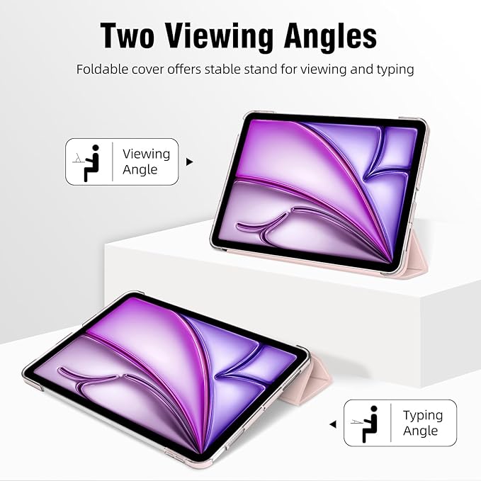 for iPad Air 13 inch M4/M3/M2 2026/2025/2024 Case, iPad Pro 12.9 (6th/5th Generation 2022/2021), Hard PC Translucent Frosted Back Shell Case with Auto Wake/Sleep, Trifold Stand Cover, Pink