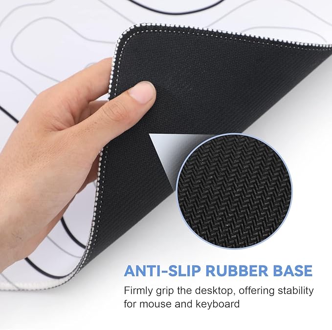 Rcege Large Mouse Pad for Desk - Gaming Mouse Pad with Stitched Edges, Anti-Slip Base for Keyboard and Mouse(White Line, 31.5L x 15.8W inches)