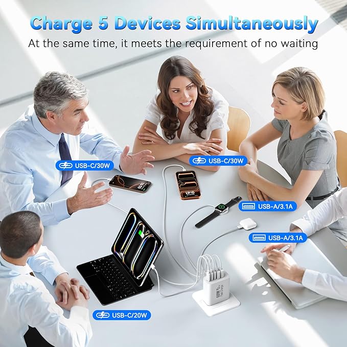 USB C Fast Charger Block, 60W 5-Port USB C Wall Charging Blocks, Type C Charger Fast Charging Brick, 3USB C+2USB A PD&QC3.0 Multiport Charger Plug for iPhone 17/16/15/14/13 Pro Max, Pad, White+Black