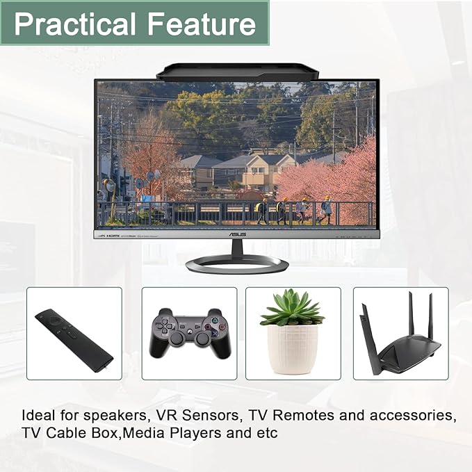 TETVIK TV Screen Top Shelf Monitor Shelf Adjustable Computer Screen for Office Desk, Cellphone Stand, Media Box, Game Console, Router 11.8 x4.7 inch TV Tray Stand Mount Storage Organizer Bracket