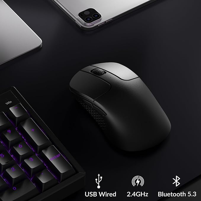 Keychron M3 Mini 8K Wireless Bluetooth 5.3/2.4 GHz/Wired Optical Mouse, Ultra-Lightweight 55g Programmable PixArt 3950 Sensor with up to 30,000 DPI/ 750 IPS for Windows Mac Linux - Black
