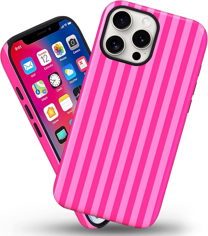 Magnetic for iPhone 13 Pro Max Case Cute Stripes Phone Case, Shockproof Slim TPU and Hard PC Protective Phone Cover Compatible with MagSafe Designed for Women Girls, Deep Pink