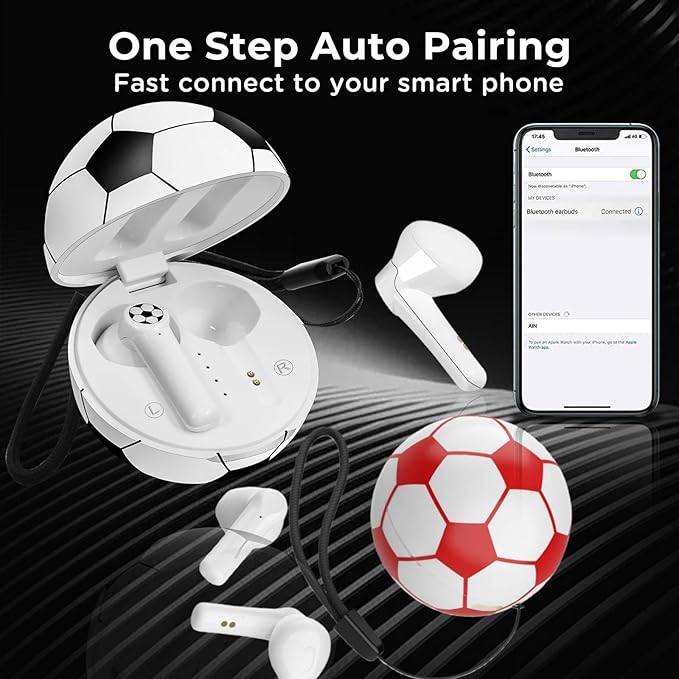 2Pack New Wireless Earbuds Kids with Football Charging Box,Comfortable Fit Ergonomic Design Ear Buds with 40Hrs Playtime,Wireless Bluetooth Earphone for Android iOS Cell Phone Computer Laptop
