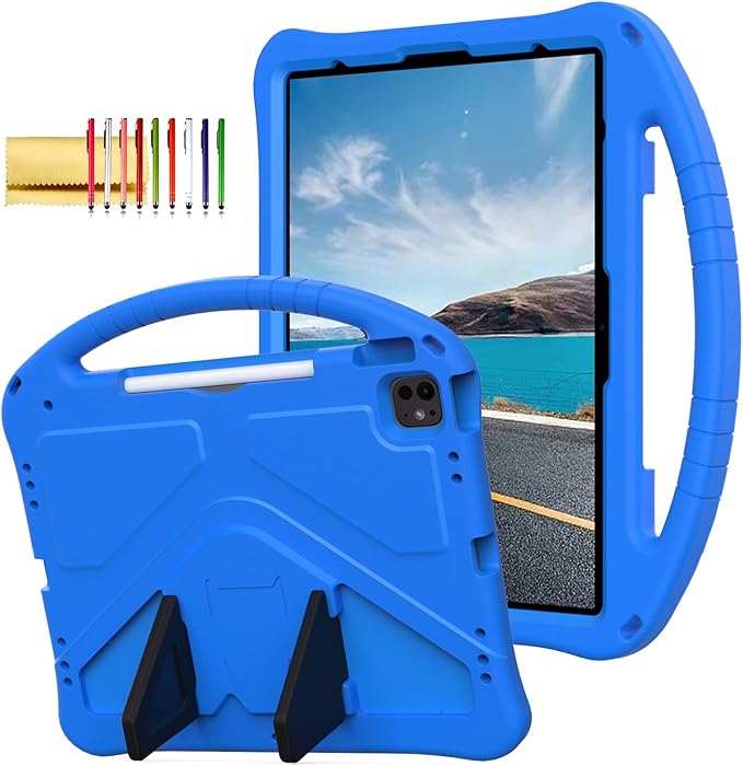 Dteck for iPad Air 13 Inch M2 2024/iPad Pro 13 inch 2024 M4 Kids Case/iPad Pro 12.9 Cover 6th/5th/4th/3rd Gen 2022/2021/2020/2018 with Pencil Holder Handle Stand EVA Protective Girl Boy Case,Blue