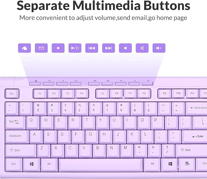 Rii RK907 Ultra-Slim Compact USB Wired Keyboard for Mac and PC,Windows 10/8 / 7 / Vista/XP(Purple)