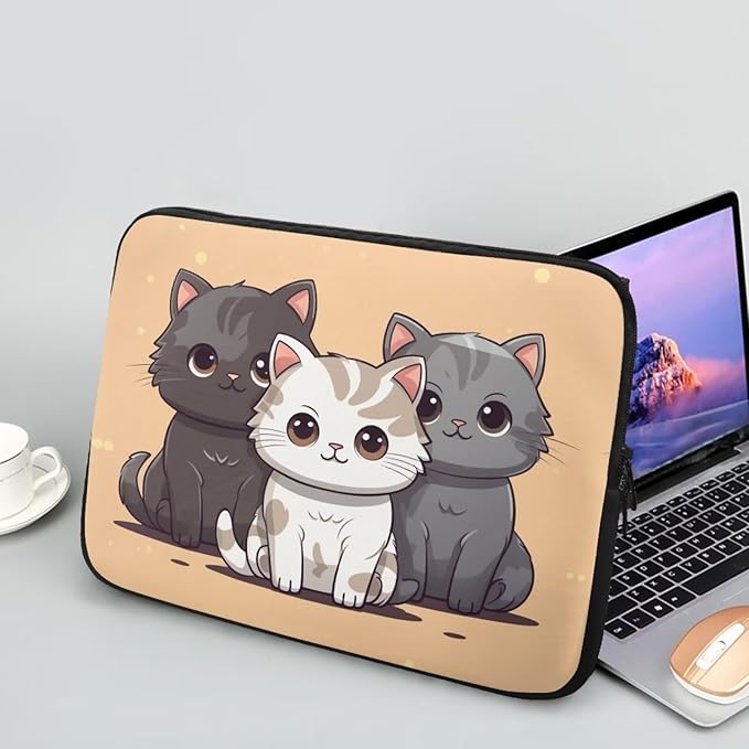 Cute Cat Laptop Sleeve for Women Teen Girls 10 inch Laptop Protector with Multiple Uses Lap Top Case Lightweight Computer Carrying Case Kawaii Tablet Bag for Daughters Brown