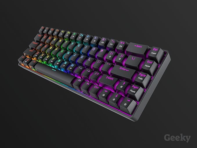 Geeky GK65 SE 65% | Mechanical Gaming Keyboard | 68 Keys Multi Color RGB LED Backlit for PC/Mac Gamer | ANSI US American Layout (Black, Mechanical Speed Yellow)