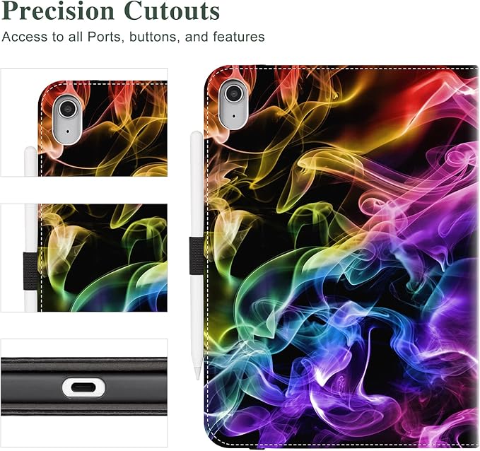 Vimorco Case for iPad (A16) 11th Generation 2025, for iPad 11th/10th Generation Case, Faux Leather Protective Adjustable Cover, Auto Sleep/Wake, Card Pocket with Pencil Holder, Colorful Smoke