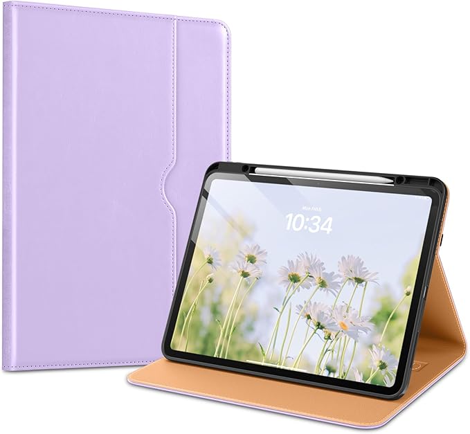 VIKESI Case for iPad Pro 13-inch M5 or M4 Released in 2025 or 2024, Leather Stand Cover with Apple Pencil Holder, Auto Wake/Sleep, Multiple Viewing Angles, Built in Hand Strap & Pocket,Lavender