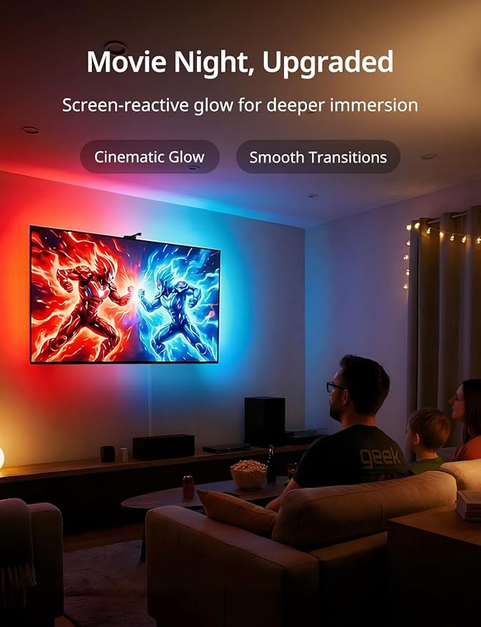 Ailofy TV Backlight with Camera for 40-50" TVs, 7.87ft LED Strip Lights, Real-Time Full-Screen Sync for Movies, Gaming & Music, Smart Bias Lighting, Works with Alexa & Google Assistant, App Control