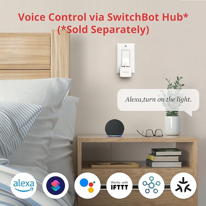 Switchbot Smart Switch Button Pusher (Bluetooth) – Fingerbot for Rocker Switch/One-Way Buttons, App Timer Control, No Wiring, Optional Hub Required for Voice/Remote, White, 2 Packs