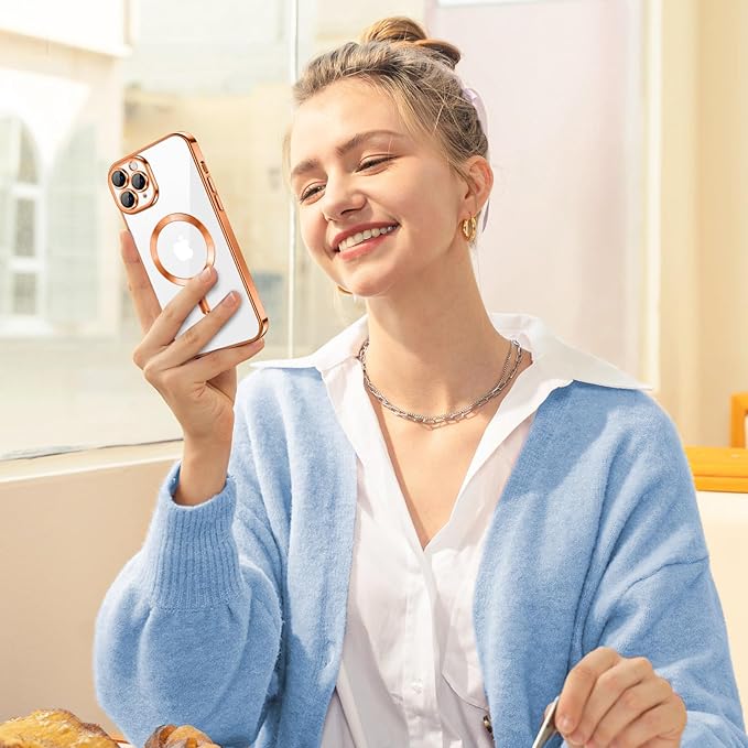 Hython Magnetic Clear for iPhone 11 Pro Case with Camera Lens Protector [Compatible with MagSafe] Luxury Plating Edge Slim Soft TPU Cover Protective Phone Case for iPhone 11 Pro 5.8", Orange