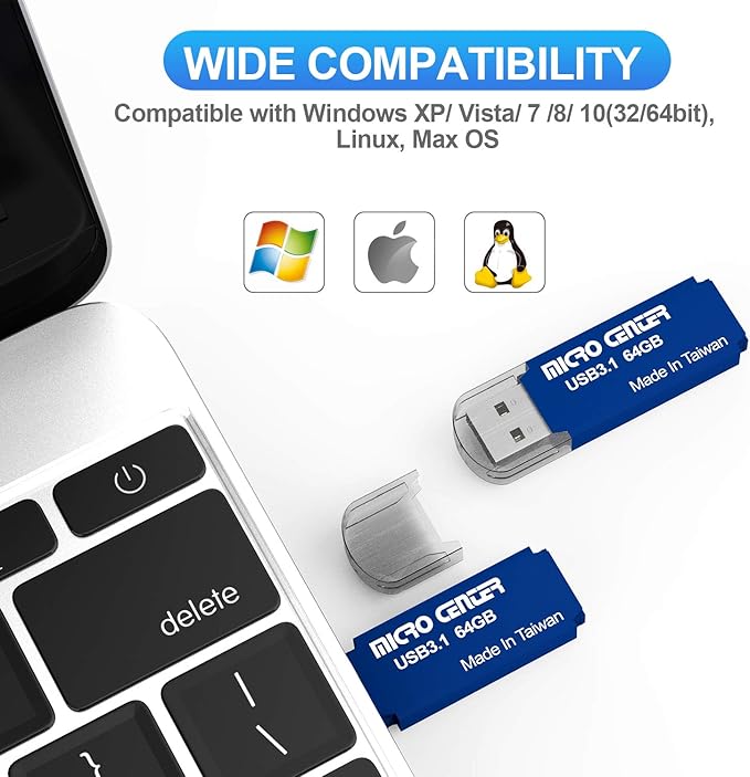 Micro Center Pro 2 Pack 64GB USB 3.1 Gen1 Flash Drive Faster USB Stick External Data Storage Thumb Drive (64GB 2-Pack, Blue)