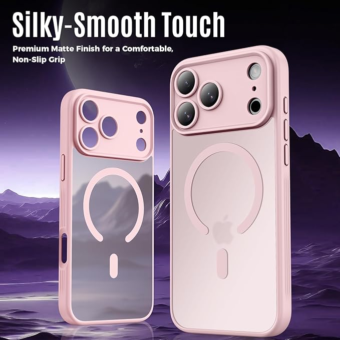 Symcele Designed for iPhone 17 Pro Case, Compatible with MagSafe, [Camera Protection] [15FT Military Drop Protection] Shockproof Translucent Matte Anti-Slip Phone Case, 6.3", Pink