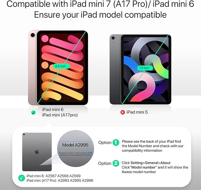 iPad mini Case for A17 Pro/6th Gen, Dual Kickstand Protective Cover with Apple Pencil Holder for 8.3” iPad mini (Black)