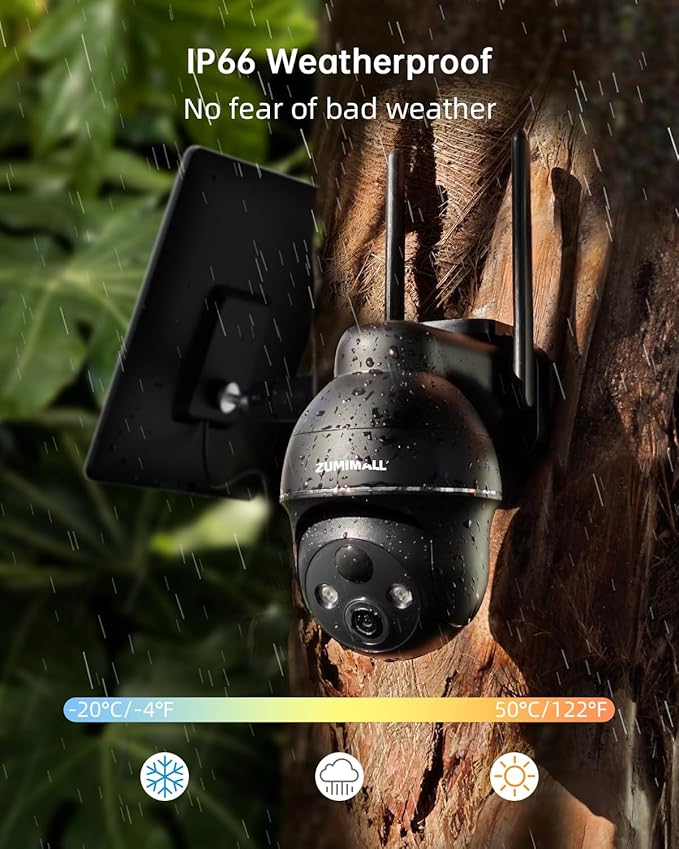 ZUMIMALL 4G LTE Cellular Security Cameras Wireless Outdoor, 2K No WiFi Cameras for Home Security with 360° View, Color Night Vision, 2-Way Talk, AI Detection, Built in SIM Card, Black