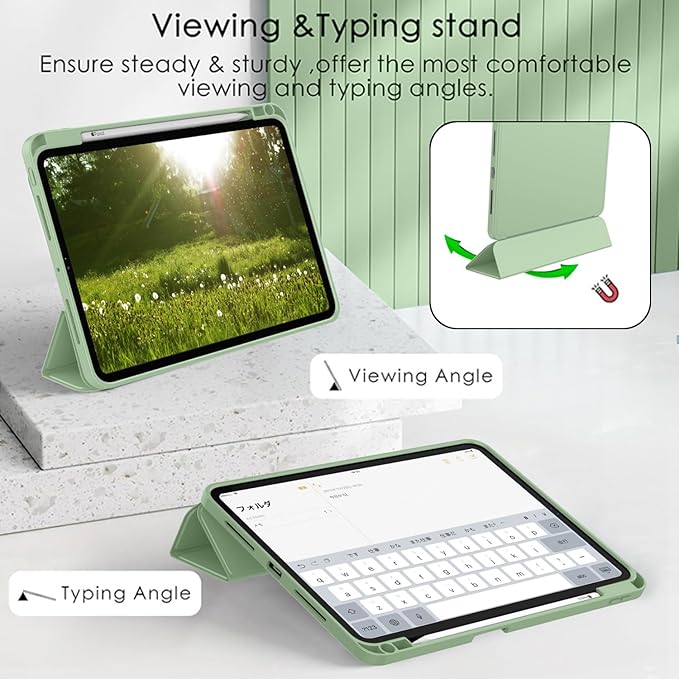 ZryXal iPad Pro 11 Inch Case (M5) 2025/ (M4) 2024 (Model: A2836/A2837/A3006), Trifold Stand Smart Cover with Pencil Holder and Soft TPU Back, Auto Wake/Sleep (Matcha Green)