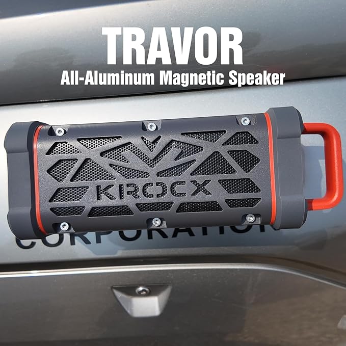 TRAVOR Magnetic Bluetooth Speaker, 45W Rugged All-Aluminum Outdoor Portable Speaker, BassUp, IP68 Waterproof Wireless Speaker for Golf Cart, Camping, Beach, TWS, 25H Playtime, Meteorite Gray
