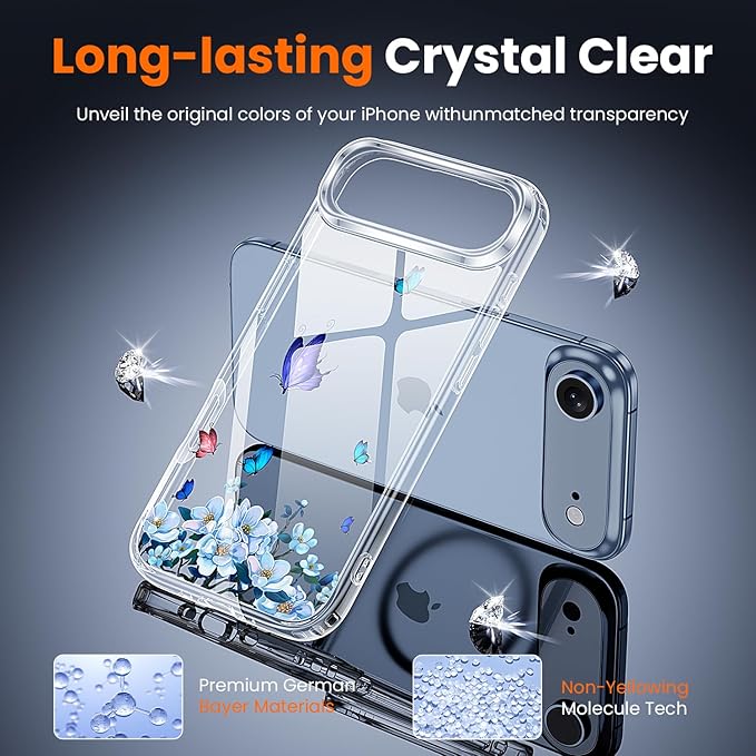 toushion 3 in 1 for iPhone Air Case Clear Printed Design | Yellowing-Resistant Acrylic Back, Screen Protector *1 & Camera Lens Protector*1, Military-Grade Protection