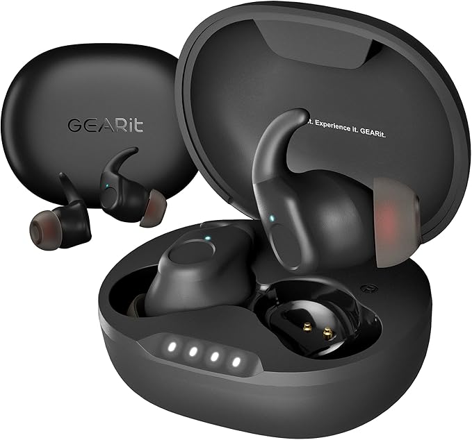 GEARit True Wireless Earbuds Compatible with iPhone & Android - 20H Playtime - HD Sound Clarity - IPX5 Water-Resistant & Sweatproof - Secure All-Day Fit Workout Ear Buds - Wireless Bluetooth Earbuds