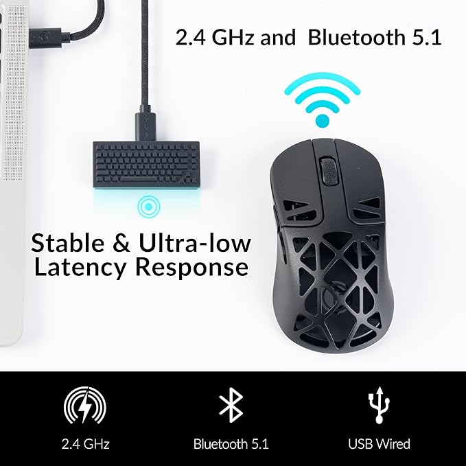 Keychron M3 Mini 4K Wireless Bluetooth 5.1/2.4 GHz/Wired Optical Mouse, Ultra-Lightweight 65g Programmable PixArt 3395 Sensor with up to 26,000 DPI/ 650 IPS for Windows Mac Linux - Metallic Black