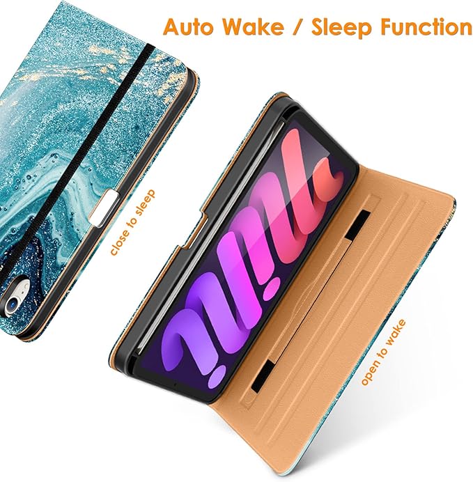 DTTO for iPad mini 7th (A17 Pro) 2024/iPad Mini 6th Generation Case 2021 8.3 Inch, Premium Leather Business Folio Stand Cover for Mini 7/6 with Pencil Holder-Multiple Viewing Angles, Sandy Wave