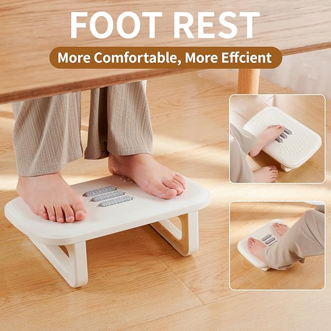 Ergonomic Foot Rest with Massage Rollers - Non-Slip Desk Foot Stool for Office/Home, Fixed-Angle Cushioned Support Improves Posture & Circulation, Under Desk Comfort for Long Sitting Sessions
