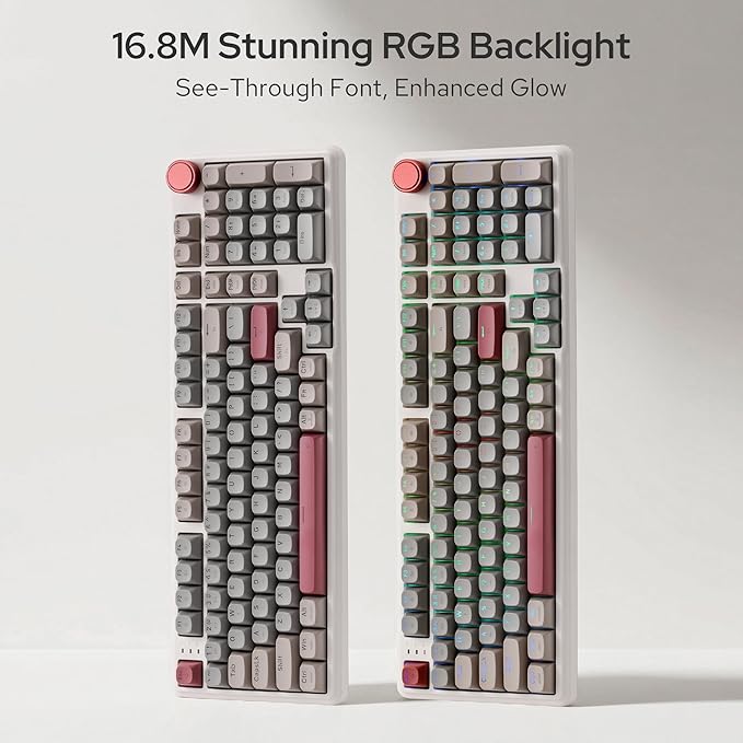 Redragon K768 PRO 100 Keys Wireless Gasket RGB Gaming Keyboard, Massive 8000 mAh PBT Mechanical Keyboard w/Hot-Swap Socket, Dedicated Knob Control & 5-Layer Noise Dampening, Custom Yolk Linear Switch