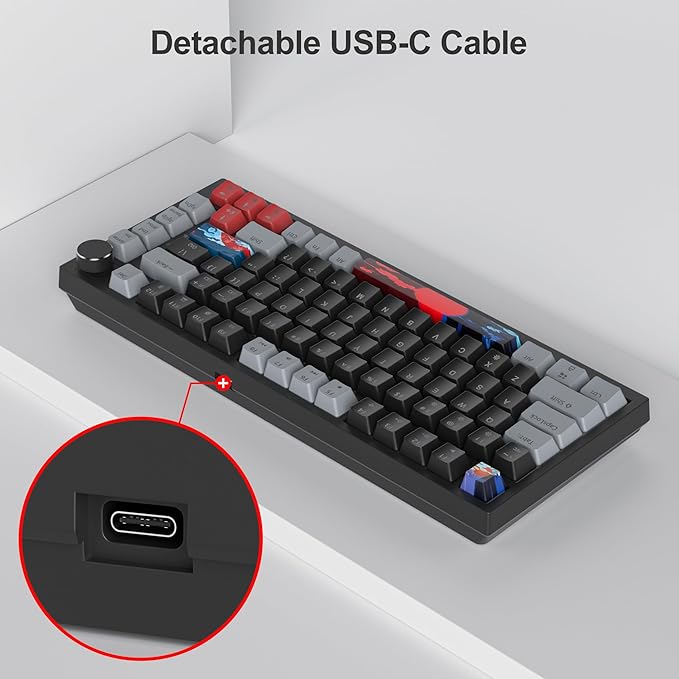 Fogruaden 75% Wired Mechanical Gaming Keyboard - 75 Percent TKL Hot Swappable Gasket Mount, Red Switch, RGB Backlit 82 Keys, NKRO Compact with Knob (Dark)