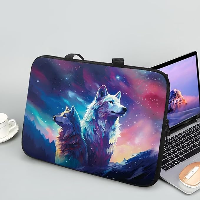 Galaxy Wolves Laptop Sleeve for Women, 13 Inch Laptop Sleeve with Handle Protective Travel Carrying Case for 10-17 Inch Computer, Notebook, Chromebook, Tablet Bag