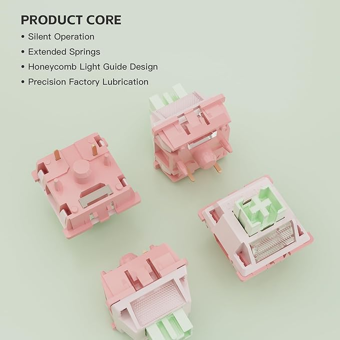 Zjmehty Outemu (Gaote) White Peach Silent Switches, 40gf Actuation Force, pre-Lubricated, dust-Proof Linear switches, Compatible with MX Mechanical Keyboards (72pcs)