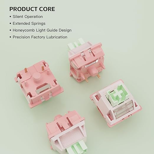 Outemu V3 White Peach Slient Pro Switches,5 Pin 40gf Mute Pre-lubed Dustproof Linear Switch,Suitable for MX Mechanical Gaming Keyboards(72Pcs)