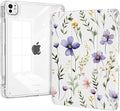 Trifold Case for ipad Air 11 Inch (M3 2025 & M2 2024) with Pencil Holder, ipad Air 5th/4th Generation 10.9" Case, Shockproof Clear Back Cover, Auto Sleep, Purple Floral