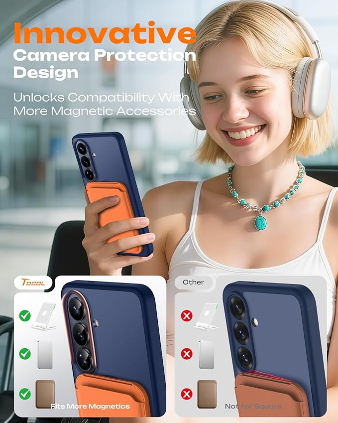 TOCOL for Samsung Galaxy S26 Case, Compatible with Magsafe, Full Camera Protection, Built-in Magnetic Ring, Drop Protection, Translucent Matte Phone Case for S26 6.3 inch (Dark Blue)
