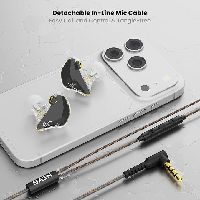 BASN in Ear Monitor Headphones, Triple Driver IEM Earphones with Powerful Bass, Noise Isolation HiFi Stereo Wired Earbuds for Musicians Singers Drummers (Sage Gray)