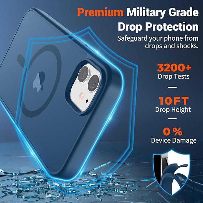 SUPFINE Magnetic for iPhone 11 Phone Case (Compatible with MagSafe)(Military Grade Drop Protection) Translucent Matte Shockproof with Anti-Fingerprint Phone Case,Deep Blue