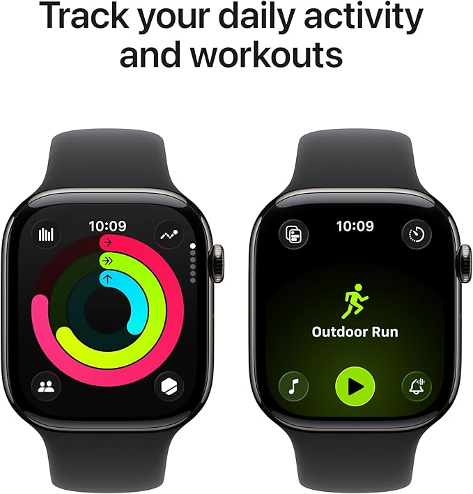 Apple Watch Series 11 [GPS + Cellular 46mm] Smartwatch with Slate Titanium Case with Black Sport Band - M/L. Sleep Score, Fitness Tracker, Health Monitoring with AppleCare+ (2 Years)