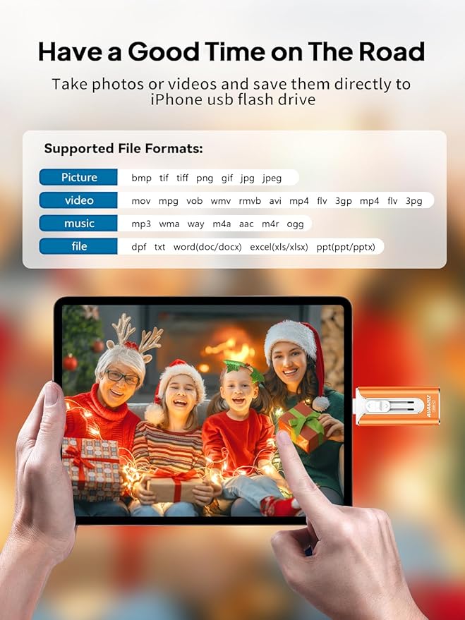 512GB Mini Dual Interface Flash Drive, Portable Memory Stick Compatible with iPhone 17/16/15/14/13/12/11, iPad, Android & PC, Easy to Save Photos, Videos & Files (1 Pack-Cosmic Orange)