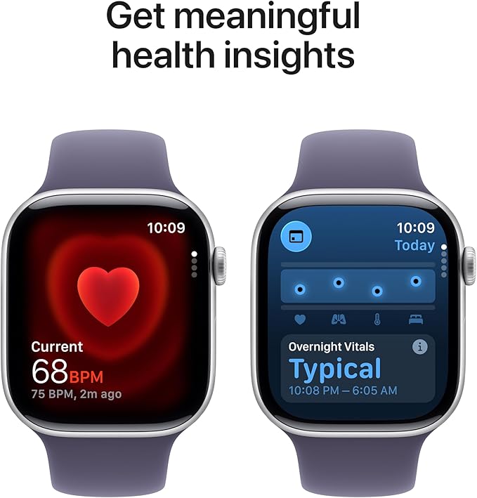 Apple Watch Series 11 [GPS + Cellular 46mm] Smartwatch with Silver Aluminium Case with Purple Fog Sport Band - M/L. Sleep Score, Fitness Tracker, Health Monitoring with AppleCare+ (2 Years)
