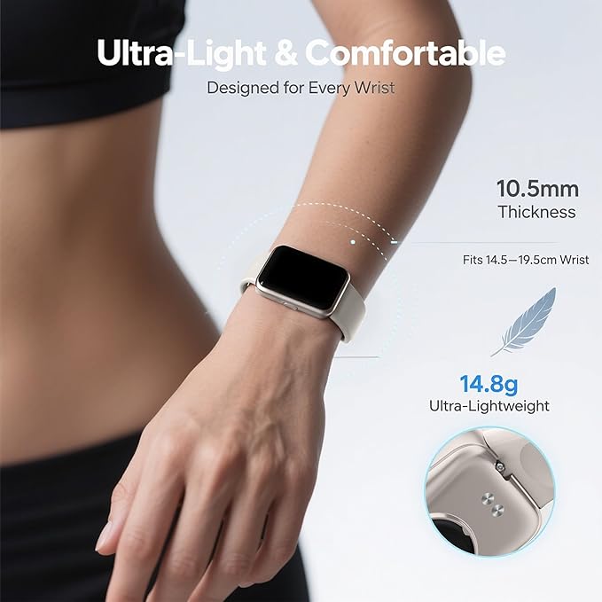 Fitness Tracker for Men & Women, 1.47” HD Smart Band, 24/7 Heart Rate & SpO2 Tracking, Sleep Monitor & Step Counter, 100+ Sports Modes, 3ATM Waterproof, Compatible with Android & iOS, Beige