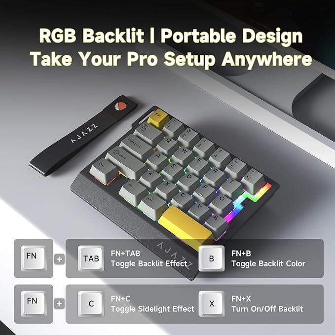 AJAZZ AK029 One-Handed Gaming Keyboard, 29 Keys Wired Keypad, SOCD & DKS, Magnetic Switch, 8KHz Polling, Web Driver Customizable, Portable for Editing/Travel, Aluminum Plate, Black Gray