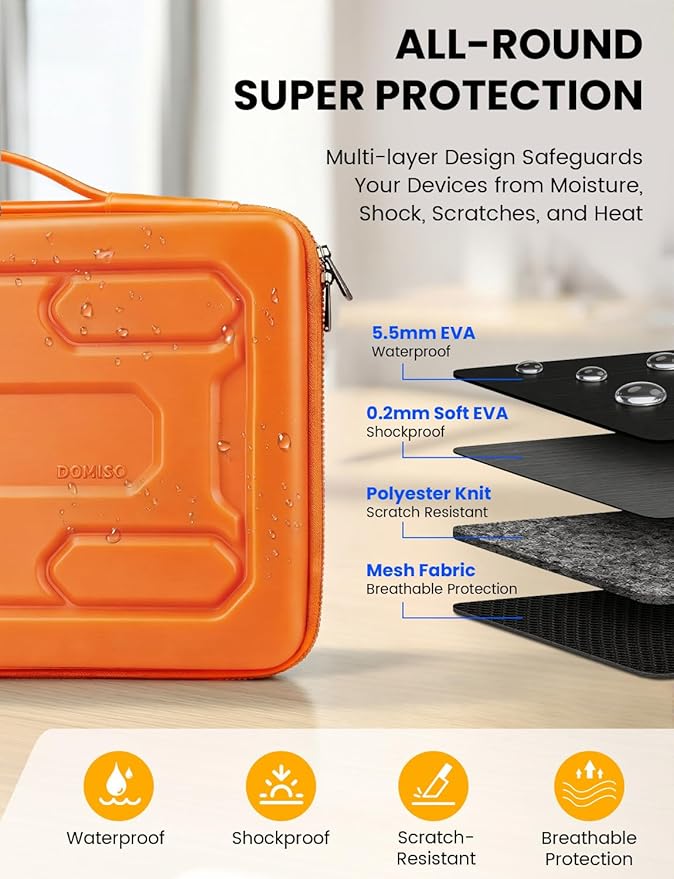 DOMISO Laptop Hard Case 15-16 inch Waterproof Shockproof Hard Shell Laptop Sleeve with Handle & Storage Pocket, Compatible with MacBook, HP, Dell, Orange
