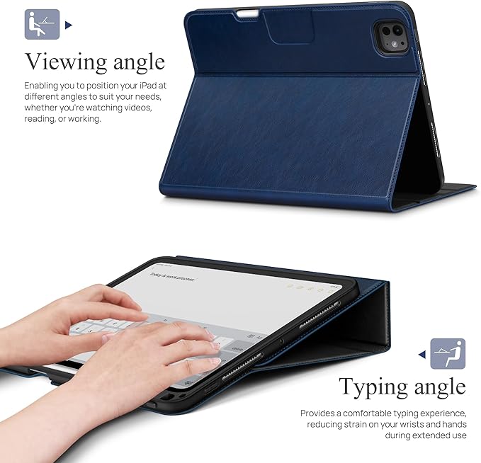 auaua Case for iPad Pro 13 Inch (M5/M4) 2025/2024, with Pencil Holder and Pocket, Multiple Viewing Angles, Magnetic Closure, Auto Sleep/Wake (Blue)