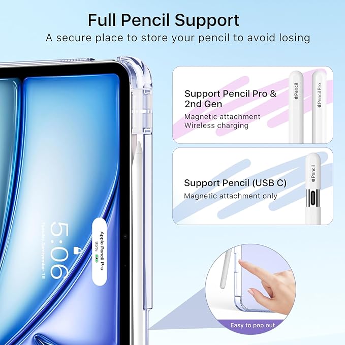 MoKo for iPad Air 11 inch Case (M4/M3/M2) 2026/2025/2024, iPad Air 5th/4th Gen 10.9 inch Case 2022/2020 with Pencil Holder, Slim Trifold Cover with Hard PC Translucent Back Shell, Lavender Purple