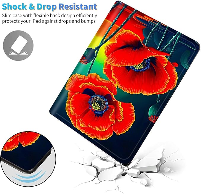 for Case for 6" Kindle 10th Generation 2019 Release (Model No J9G29R) E-Reader Case, Slim Kickstand Stand Leather Smart Cover with Auto Wake/Sleep, Red Flower